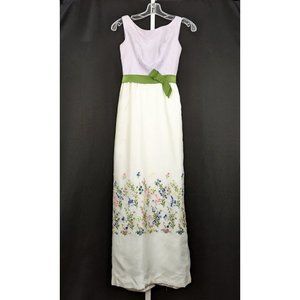 Vintage 60s Dress Lavender White Floral Embroidered Maxi Prom Juniors Size 3